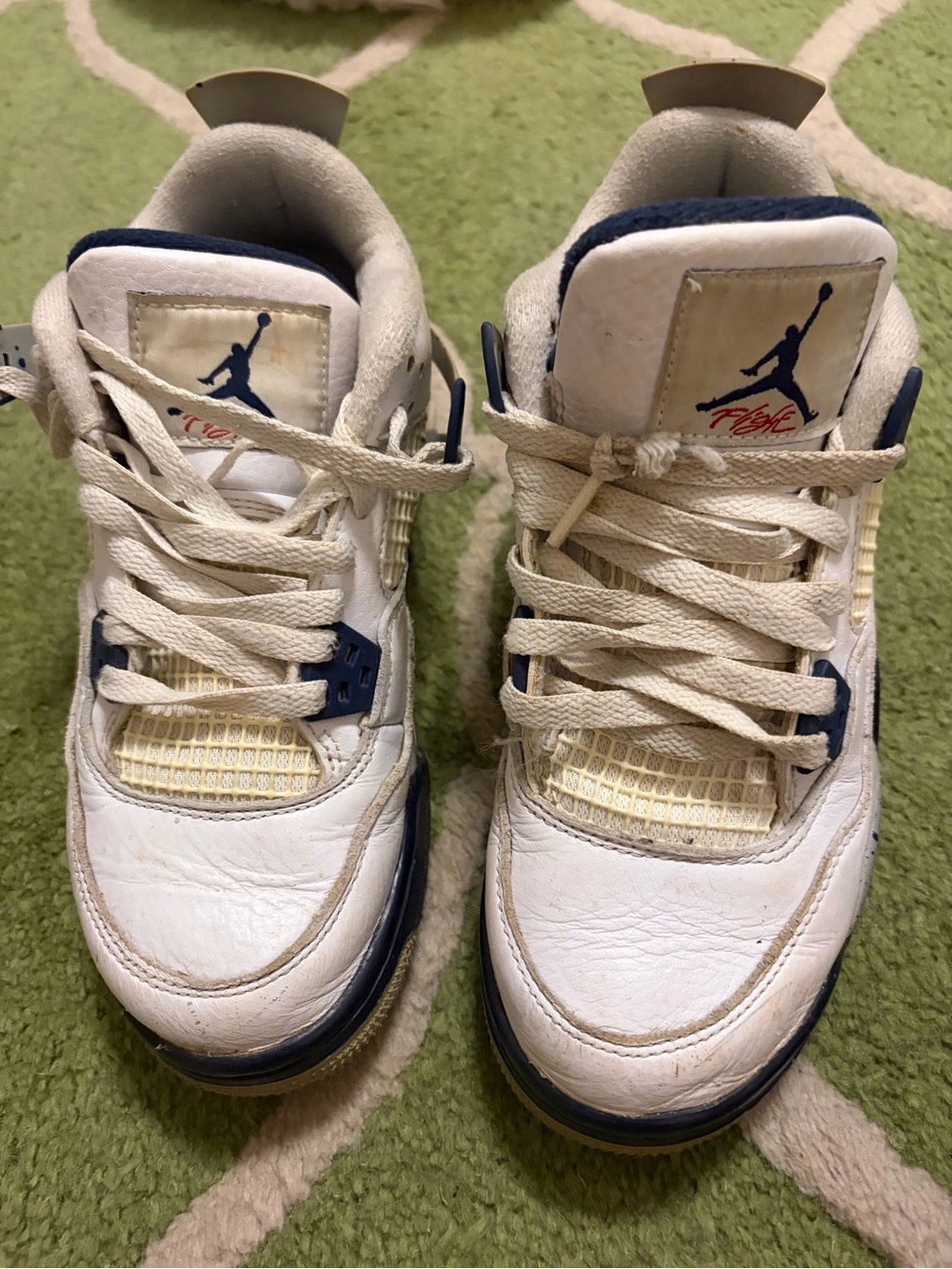 Kids White and Navy Jordan 4
